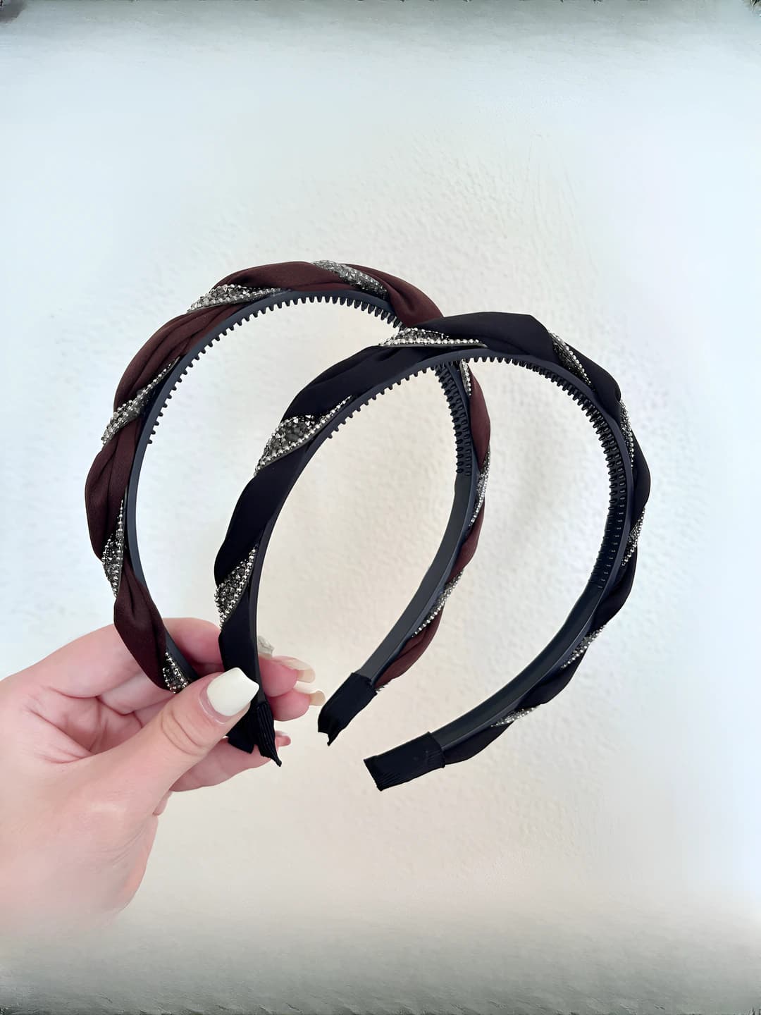 Women's retro rhinestone headband, non-slip with teeth