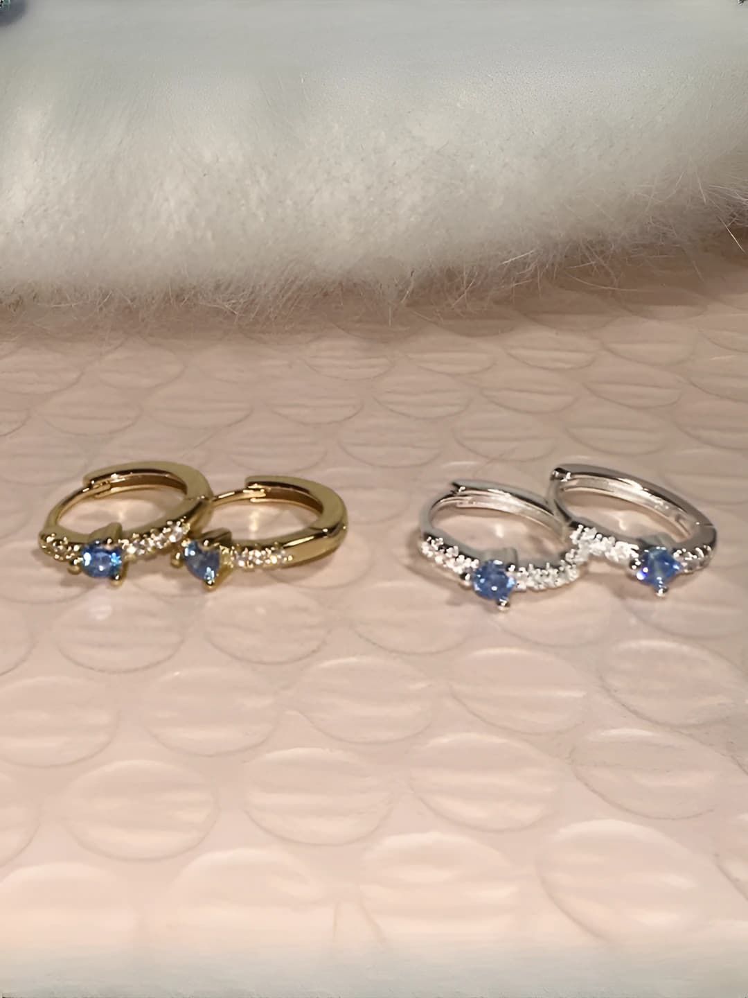 Women's Korean style geometric hoop earrings with blue zirconia