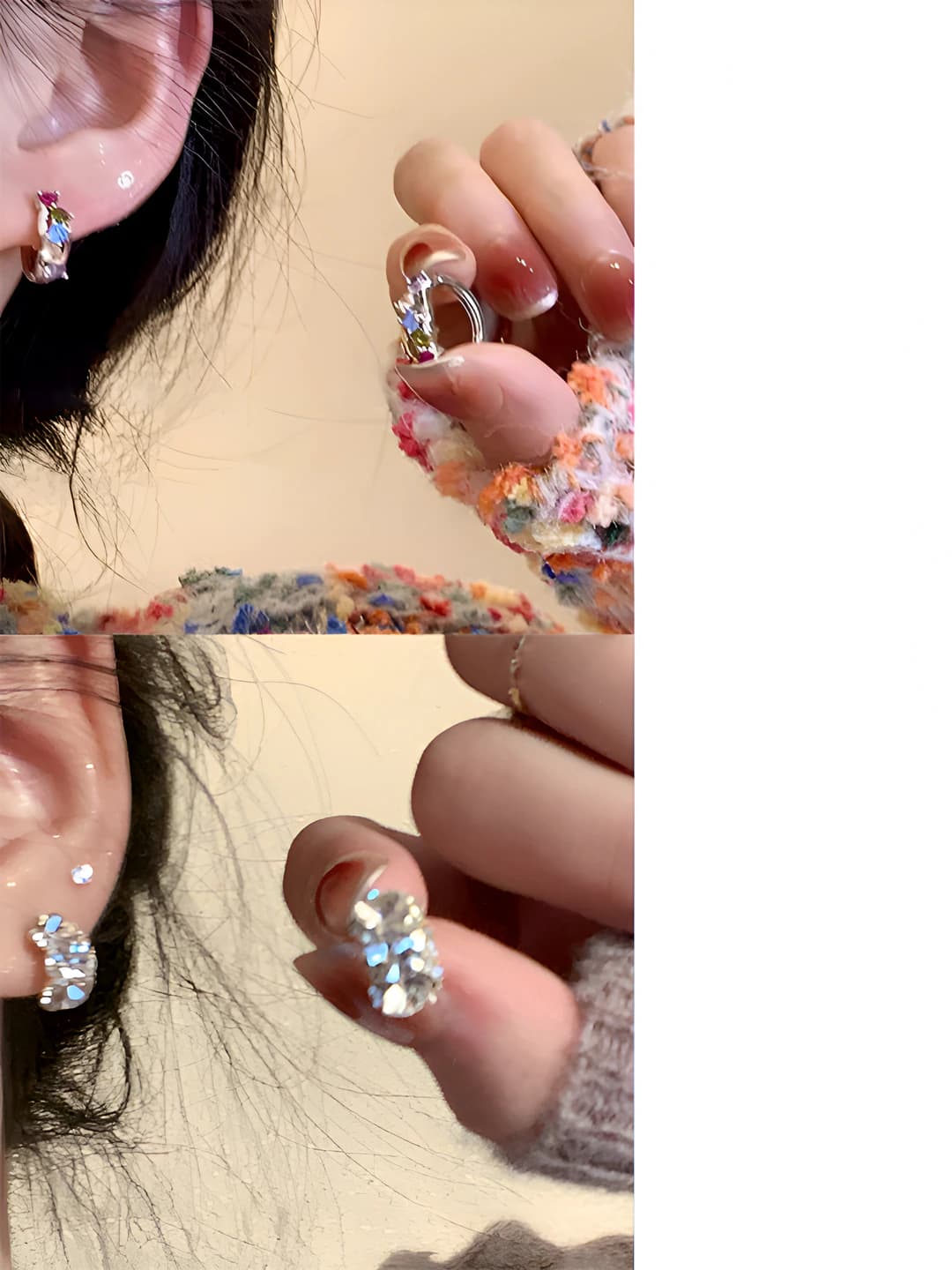 Multicolour diamond earrings 2 set