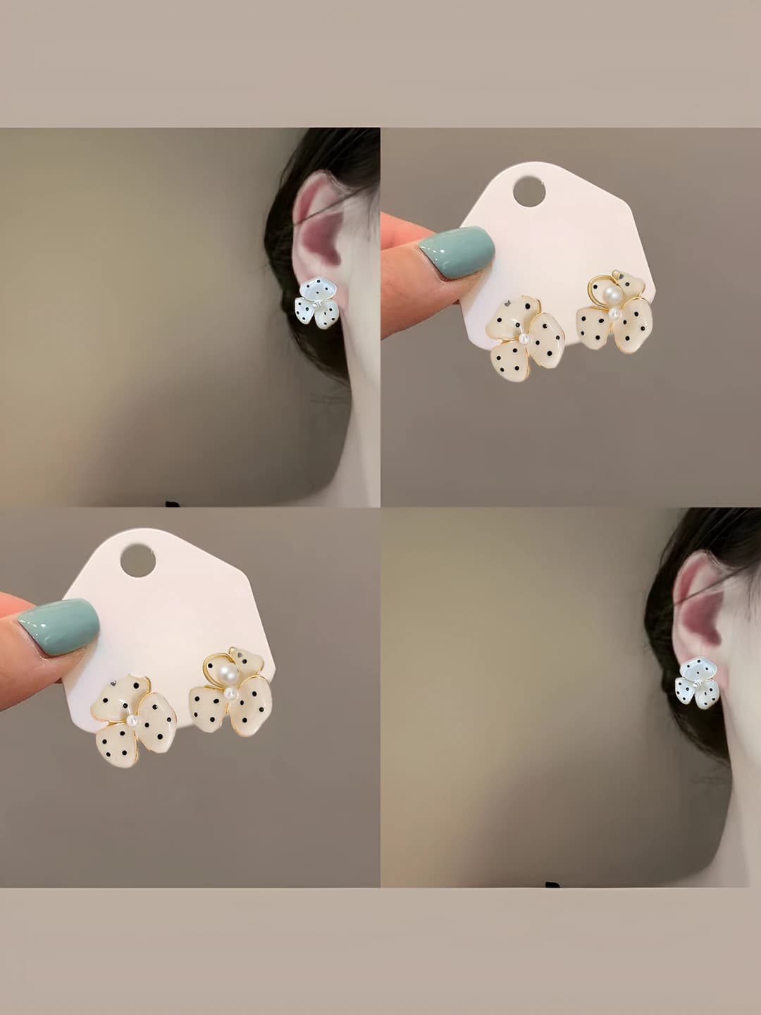 Women's flower-shaped earrings with pearl inlay, made of alloy with steel post, in a sweet style
