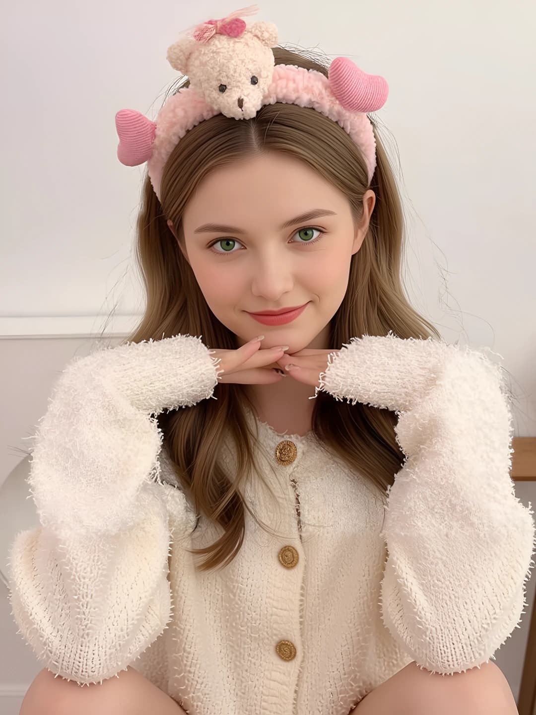 Heart bear plush headband