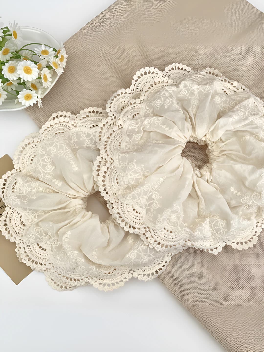 Women's lace hair scrunchies, large size, double layer, pure cotton, Korean style, loose fit, 2026