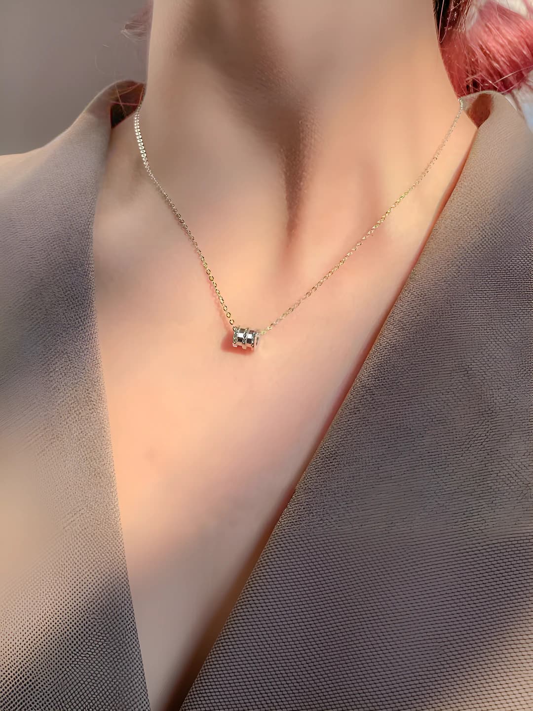 Women's titanium steel pendant necklace, O-link chain, 41-50 cm, Euro-American style