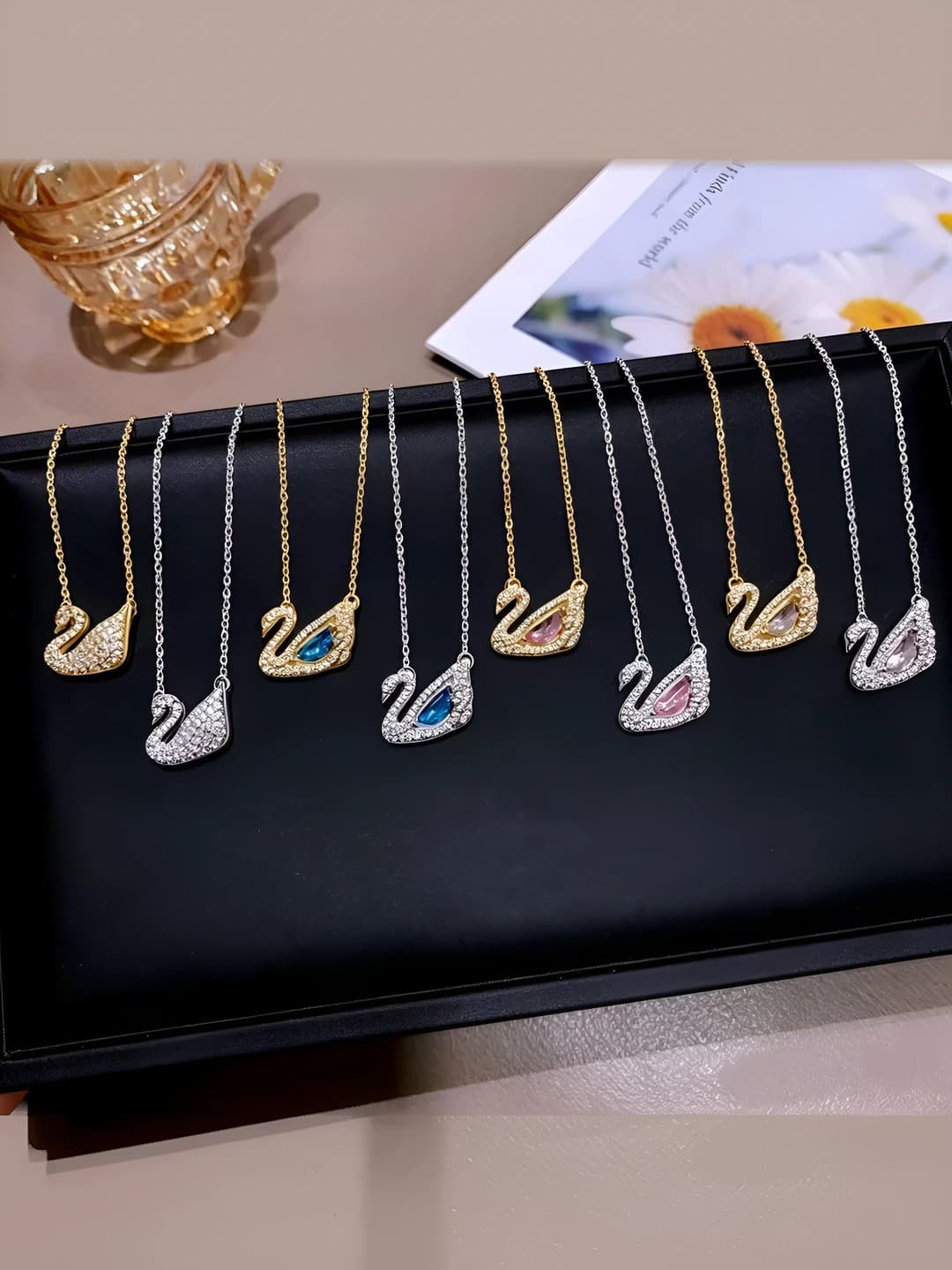 Женская цепочка с кулоном лебедь из титановой стали, покрытие 18K, 41-50 см
