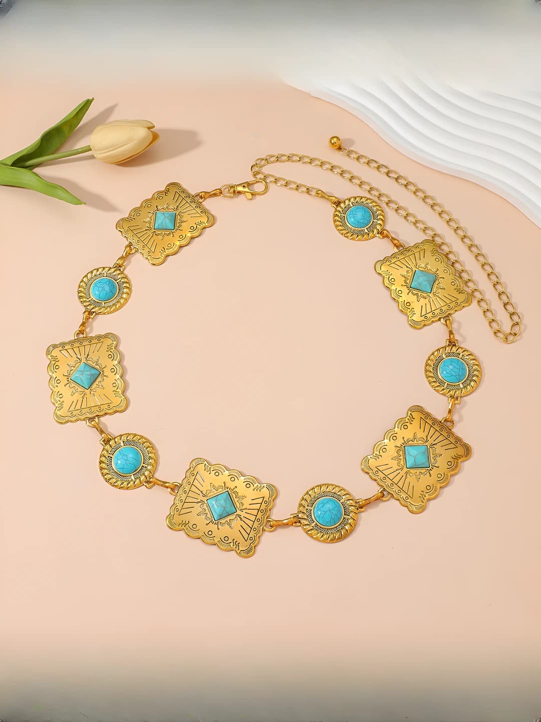Gold engraved turquoise