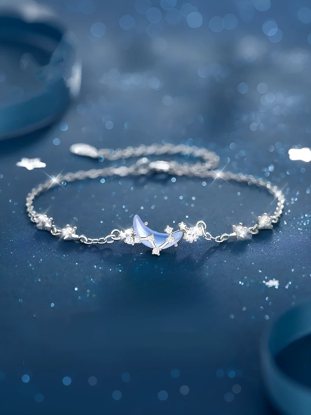 Women's geometric bracelet with moonstone and zircon, made of brass, ins style