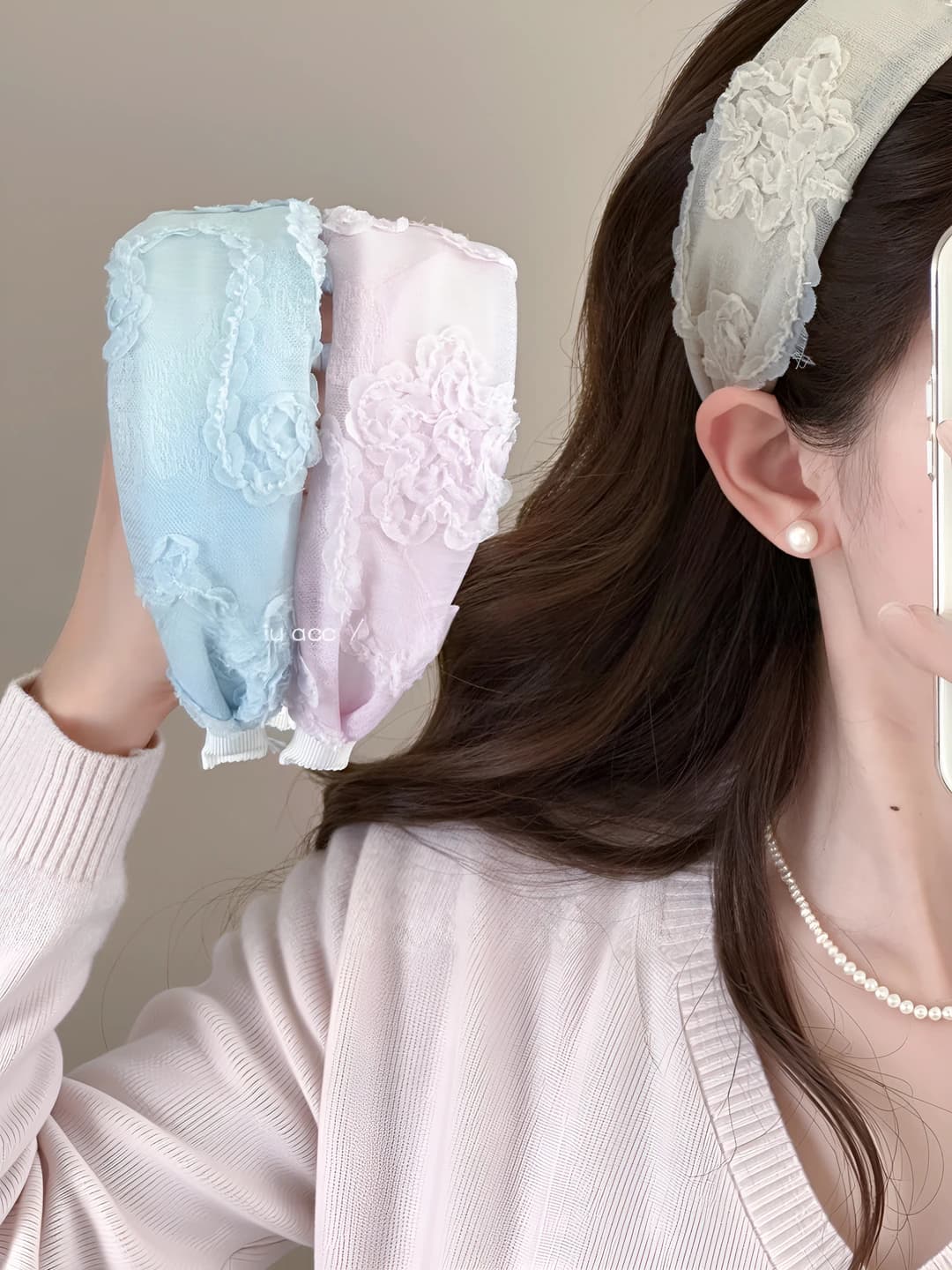 Women's lace floral headband with wide edge, country style, original design, spring-summer