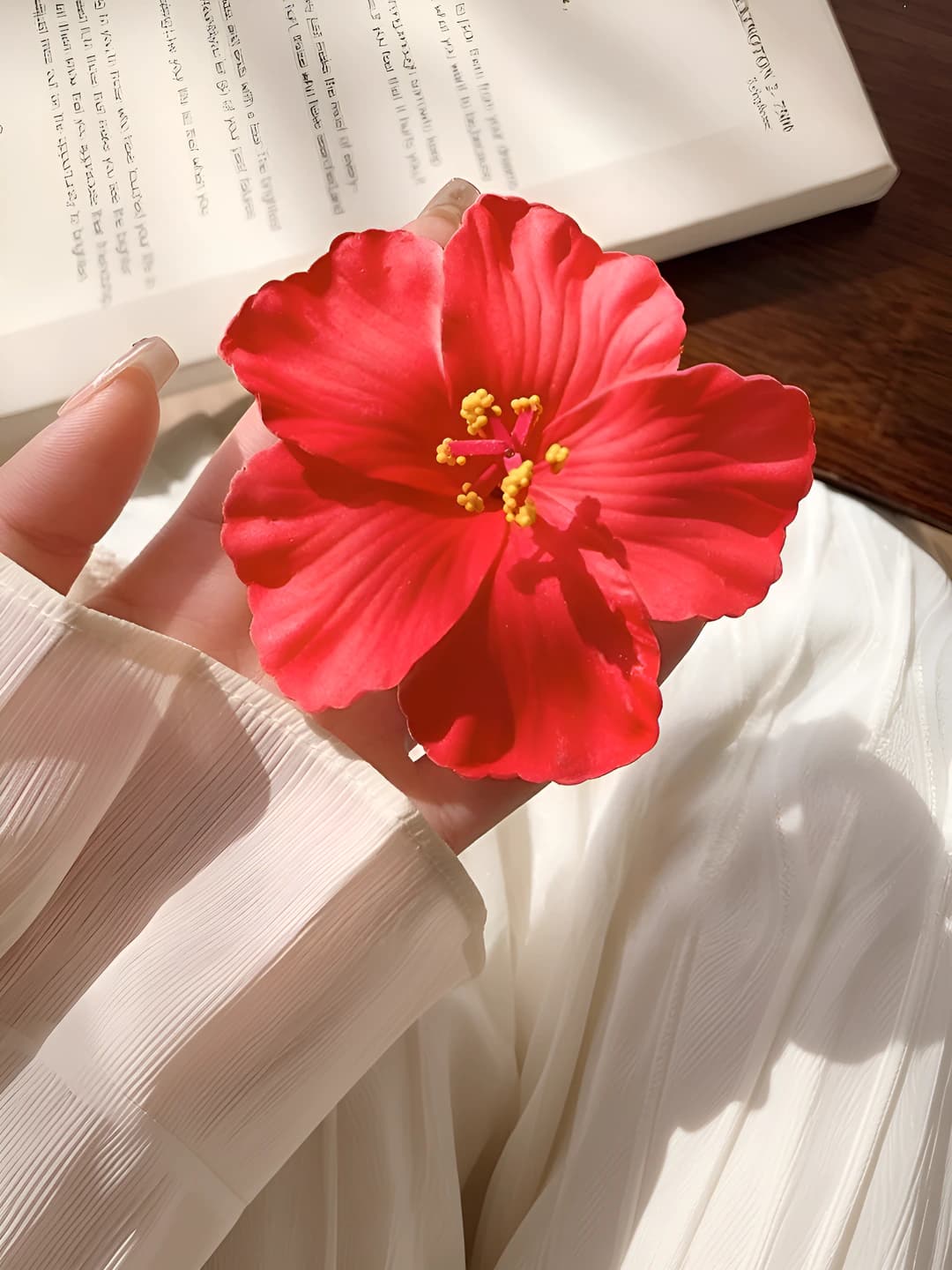 1# Red plumeria hair clip ~9.5 cm
