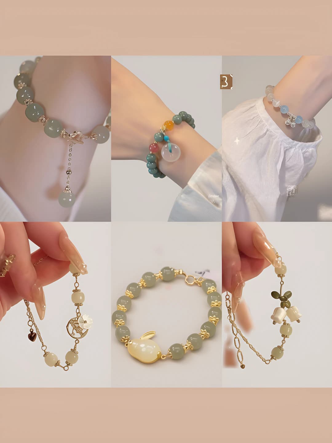 Four-leaf clover + Jade peace buckle + Blue moonstone + Green pearl begonia + Gold thread rabbit + Lily of the valley