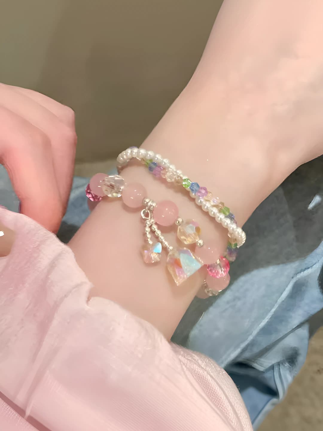 Women's beaded bracelet with colorful crystal and pearl, butterfly design, 2026 new model, for students