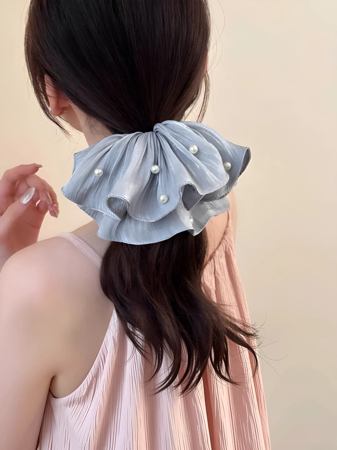 Blue pearl scrunchie