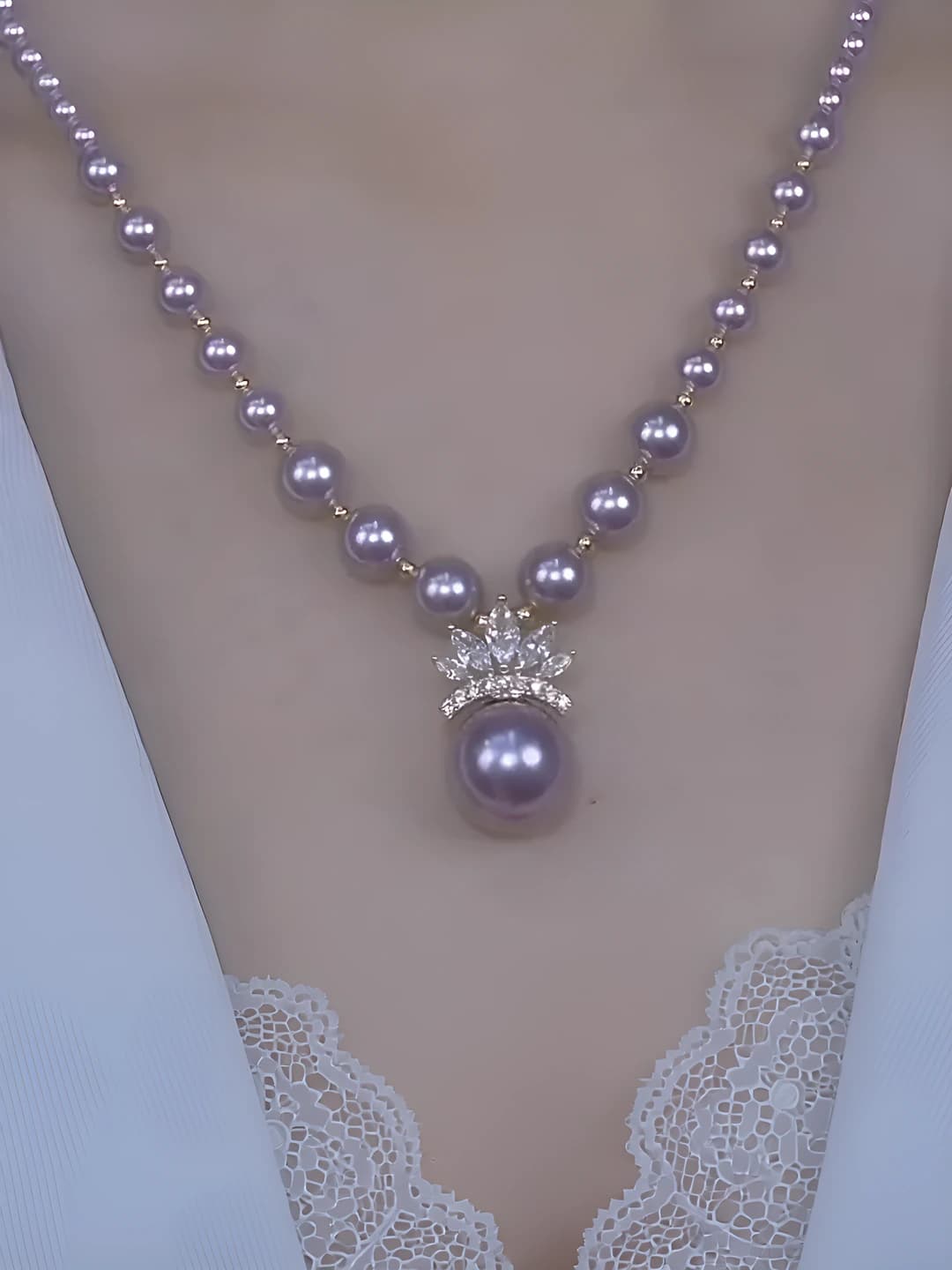 Purple flower pearl necklace Q22