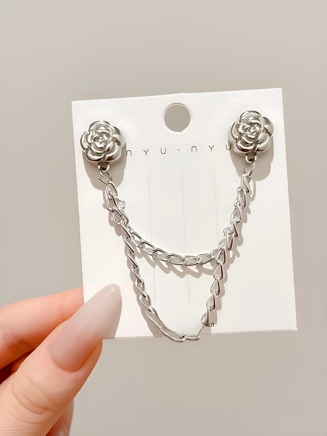 Серебряный, роза, цепочка, магнит, 5 см
