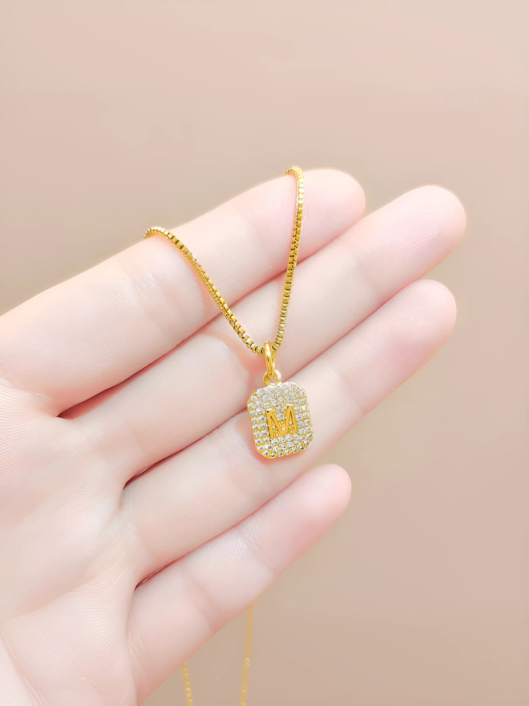 Women's necklace with letter M pendant, made of copper, colorfast