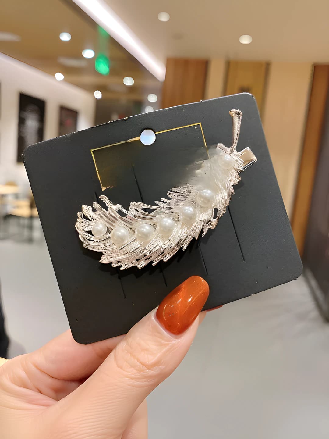 FJ083 Pearl feather, Silver