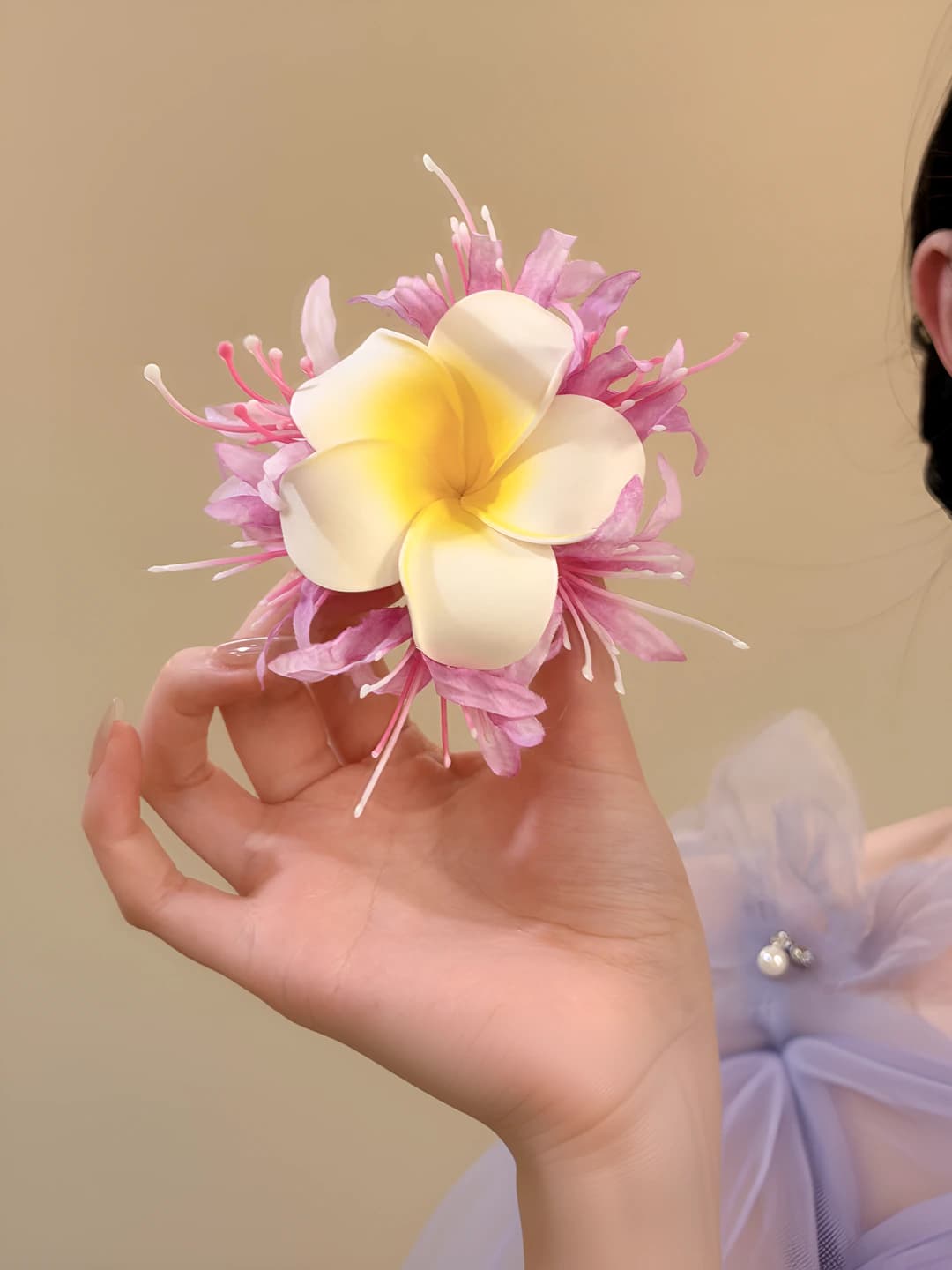 Purple plumeria hair clip