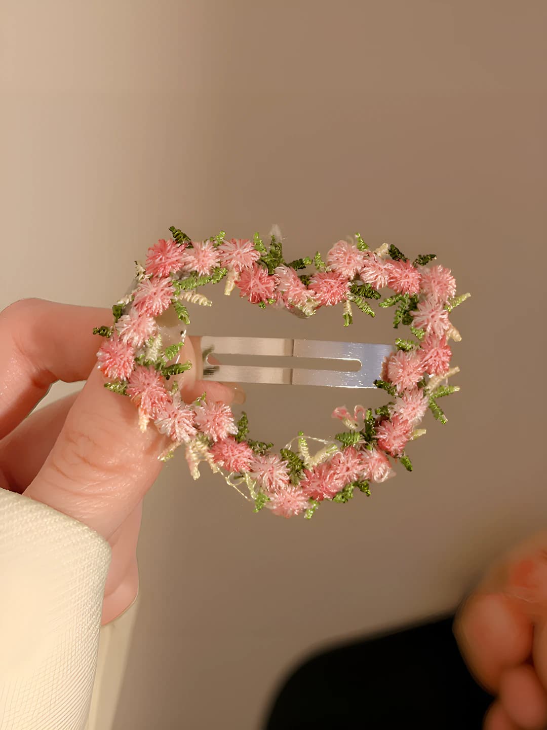 2# pink floral lace heart BB clip 6cm