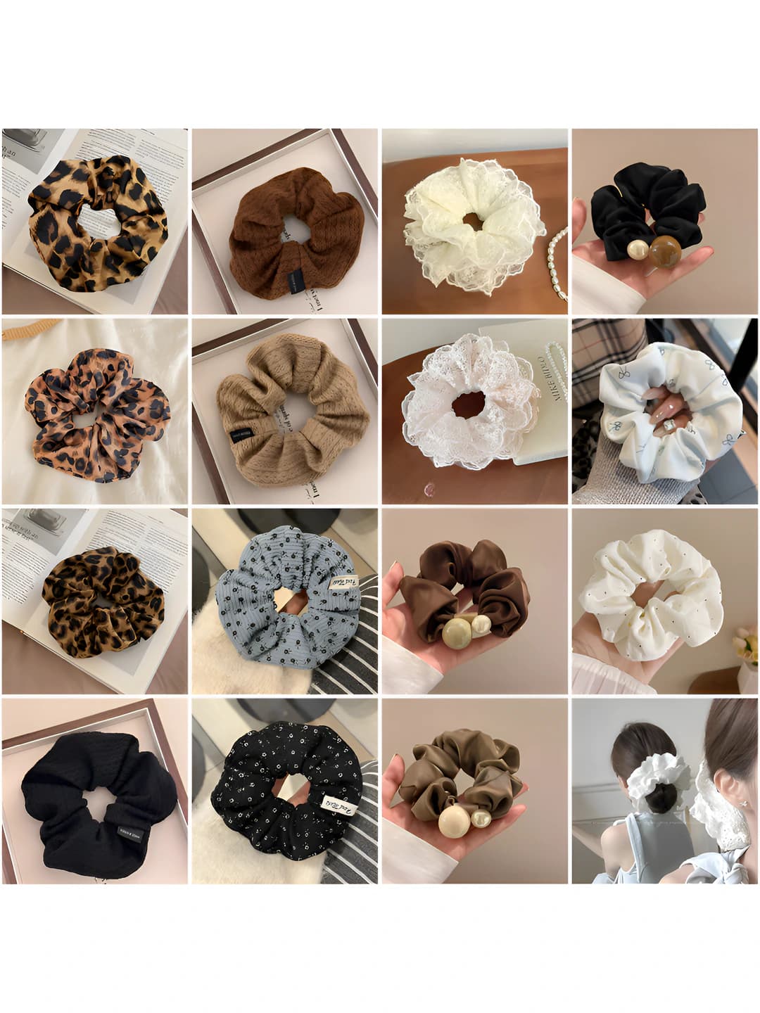 Women's autumn-winter hair ties: Korean style, loose fit, fabric, handmade, pleated, bow, irregular, mesh, plaid, circle, rhombus