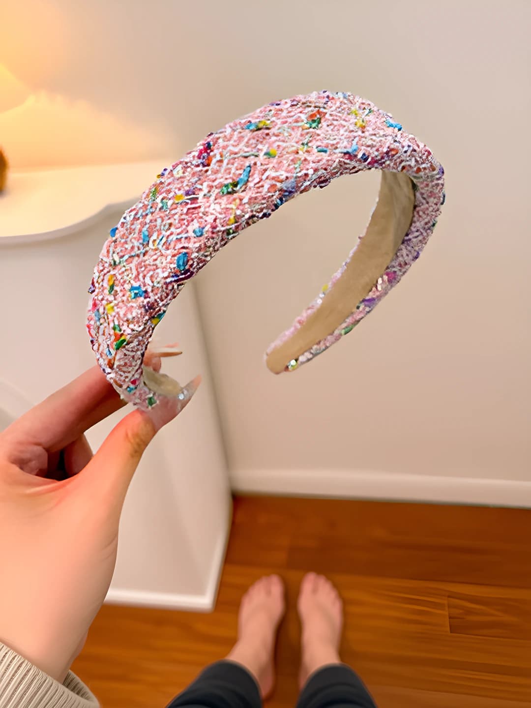 3# Розовый блёстки широкая резинка