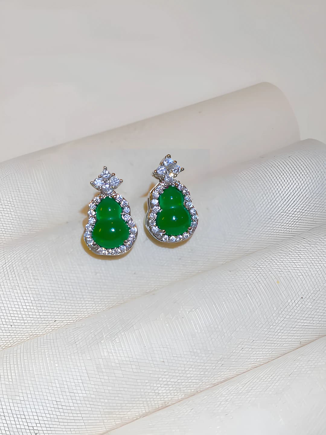 Silver post - Green gourd earrings
