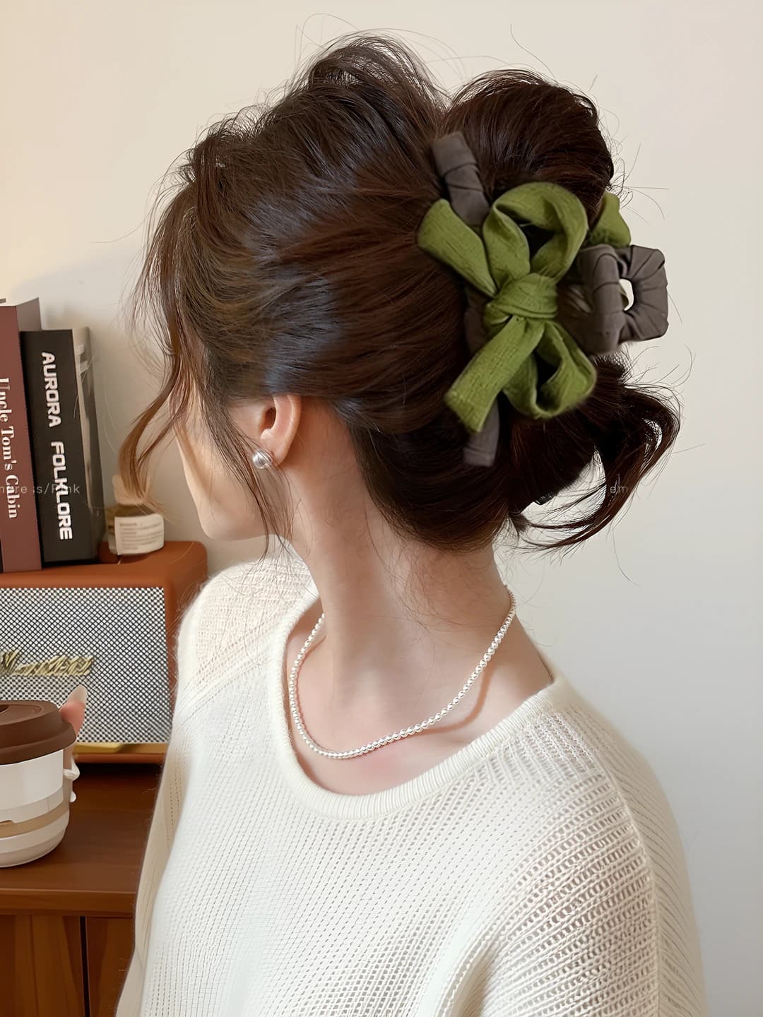 1# Matcha green bow clip ~13 cm