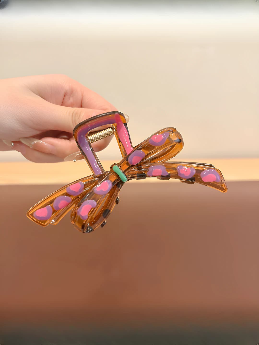 1# Pink-purple polka dot bow-12cm