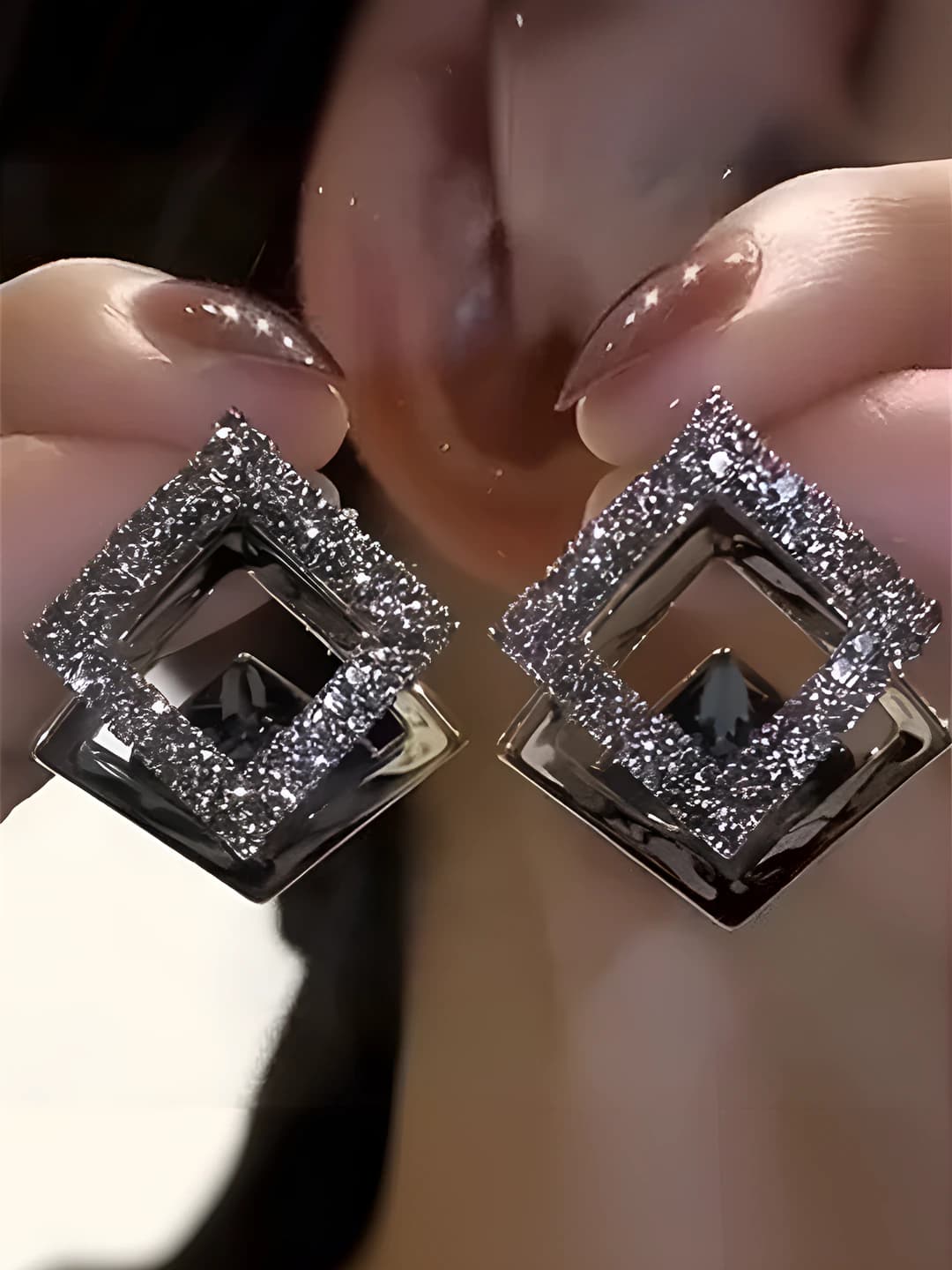 Ayollar uchun retro kulrang kristal kvadrat stud ziraklar, 925 kumush tikanli, yengil lyuks uslubidagi fransuzcha elegant quloq bezaklari