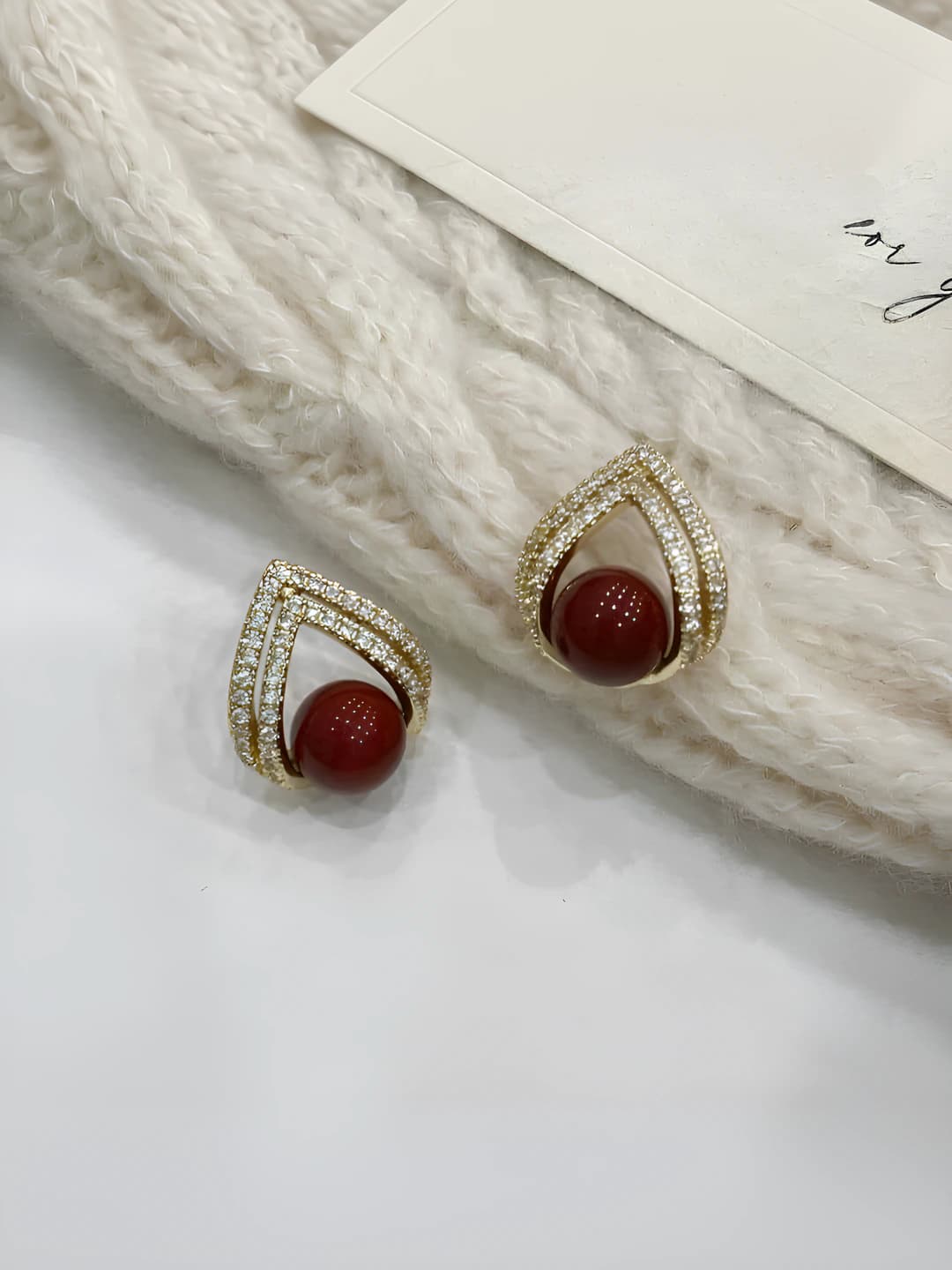 Wine red vintage rhinestone pearl studs