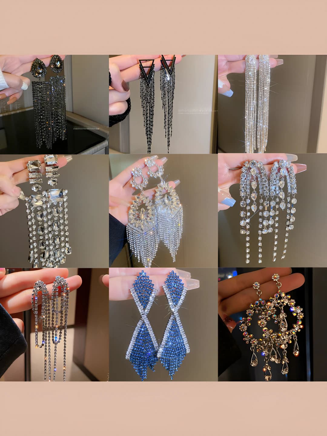 Women's long earrings 2026 with geometric and teardrop design in French style