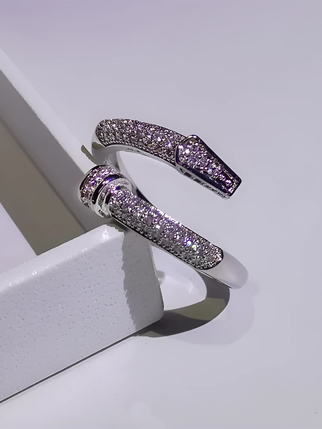 Women's pavé zirconia ring set, copper, geometric shape, design element: row of zirconia, style: Euro-American