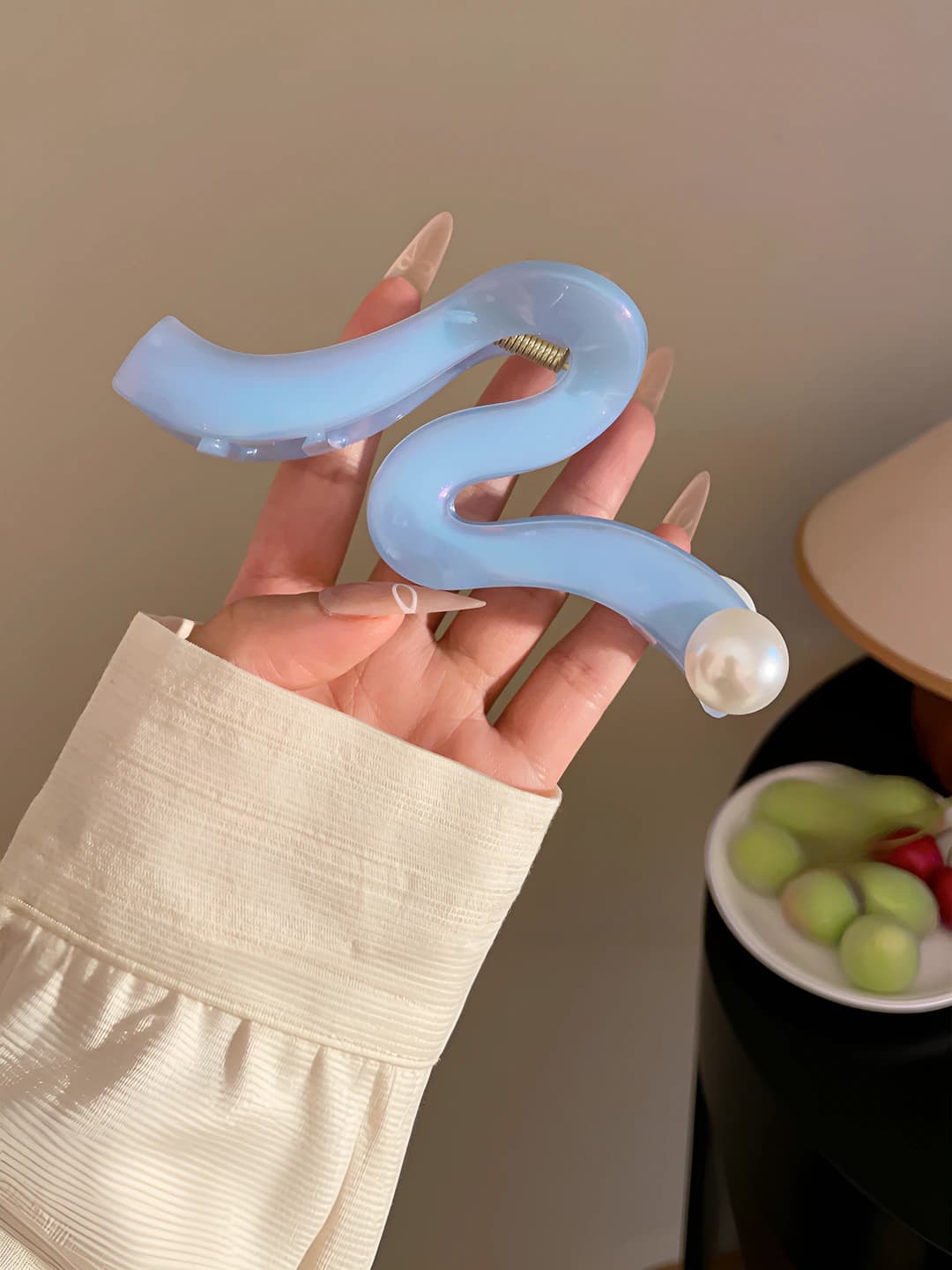 Blue, mermaid wavy clip, 13 cm