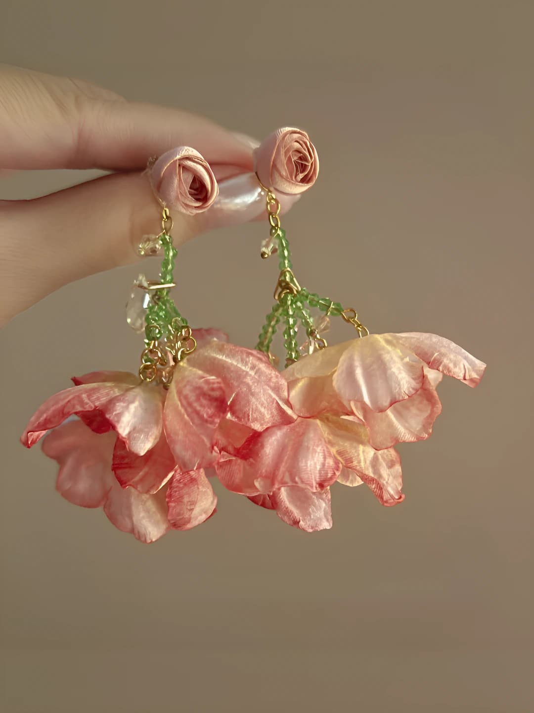 Light pink rose tassel earrings
