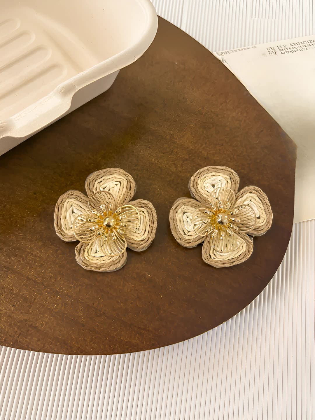 Coffee 4-petal flower studs
