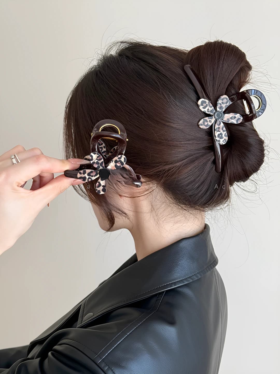 Women's leopard flower hair clips and combs, autumn-winter retro style