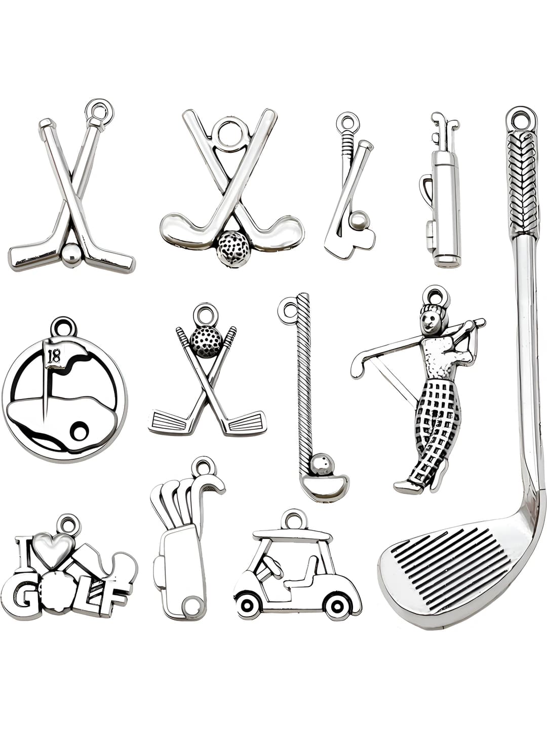 Ayollar uchun retro golf sharmlari, zargarlik buyumlari uchun zin alloy o'yinchoqlari, kalit tutqich osilgichlari