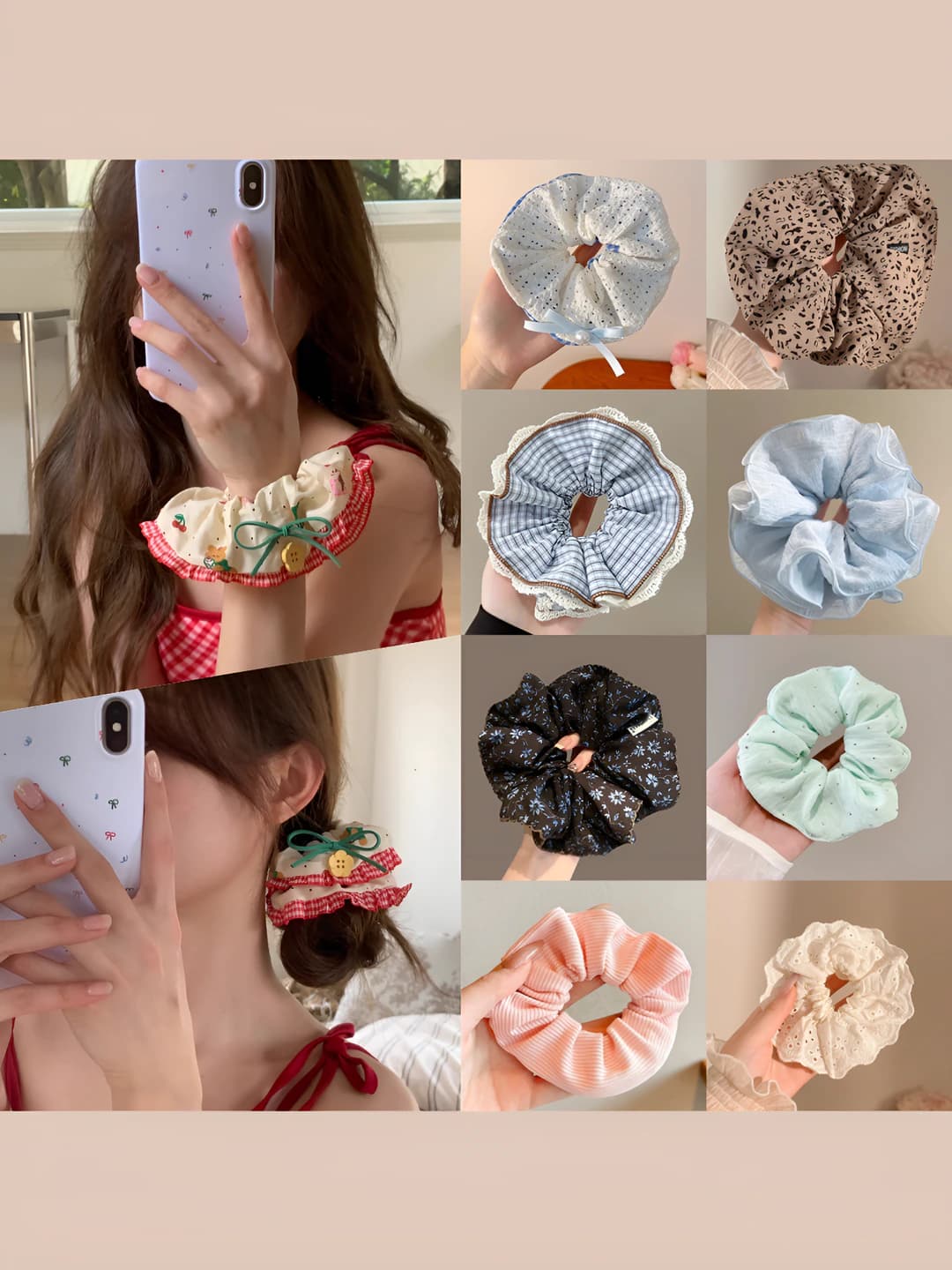 Women's 2026 summer seamless polka dot scrunchie hair tie, mixed material, machine woven, light luxury style