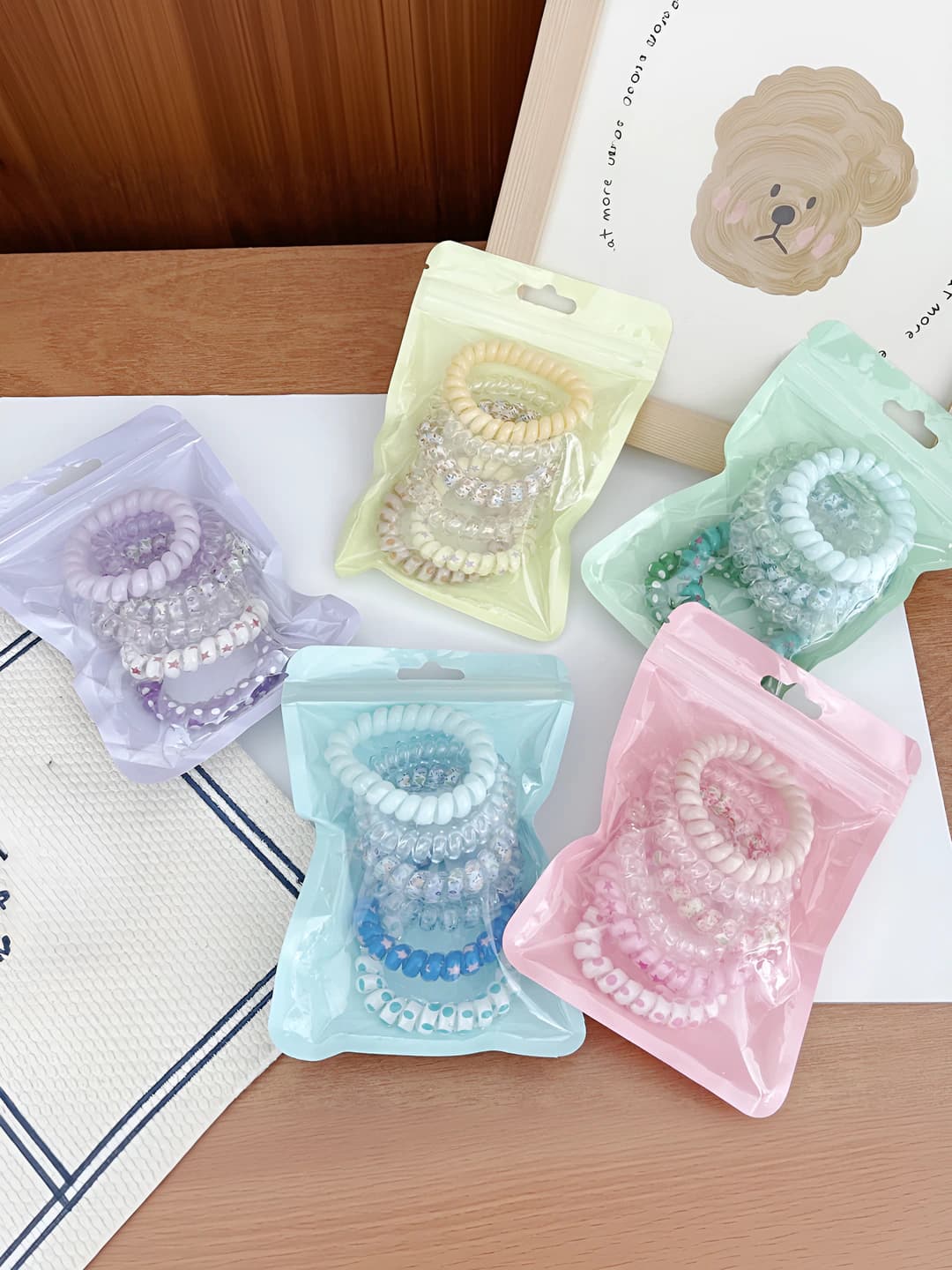Women's hair ties: high stretch, acrylic, five-pointed star, telephone wire shape