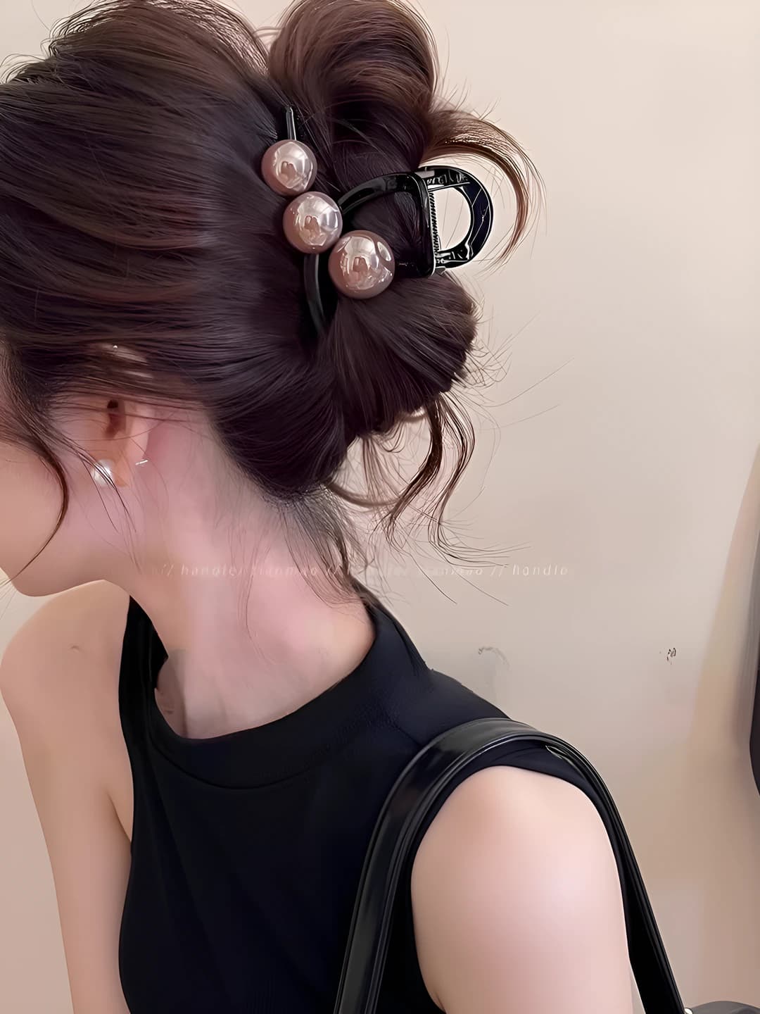 1# Glossy black bg clip, 8 cm, dark coffee pearl