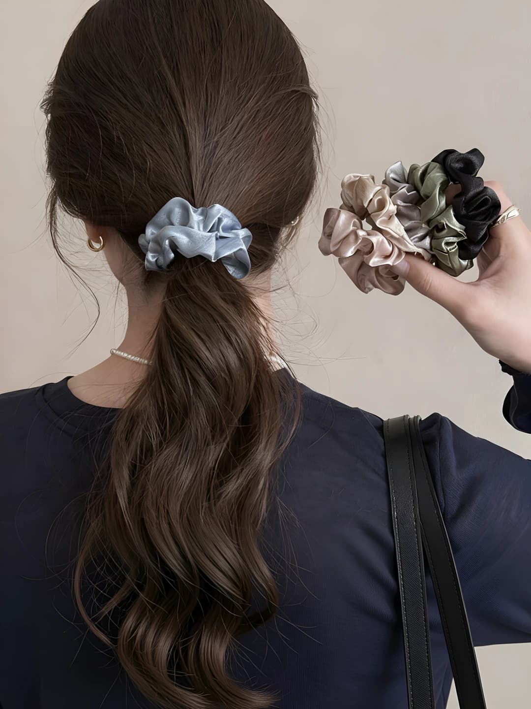Women's satin scrunchie hair ties, stretch, Korean style, solid colour, 2026