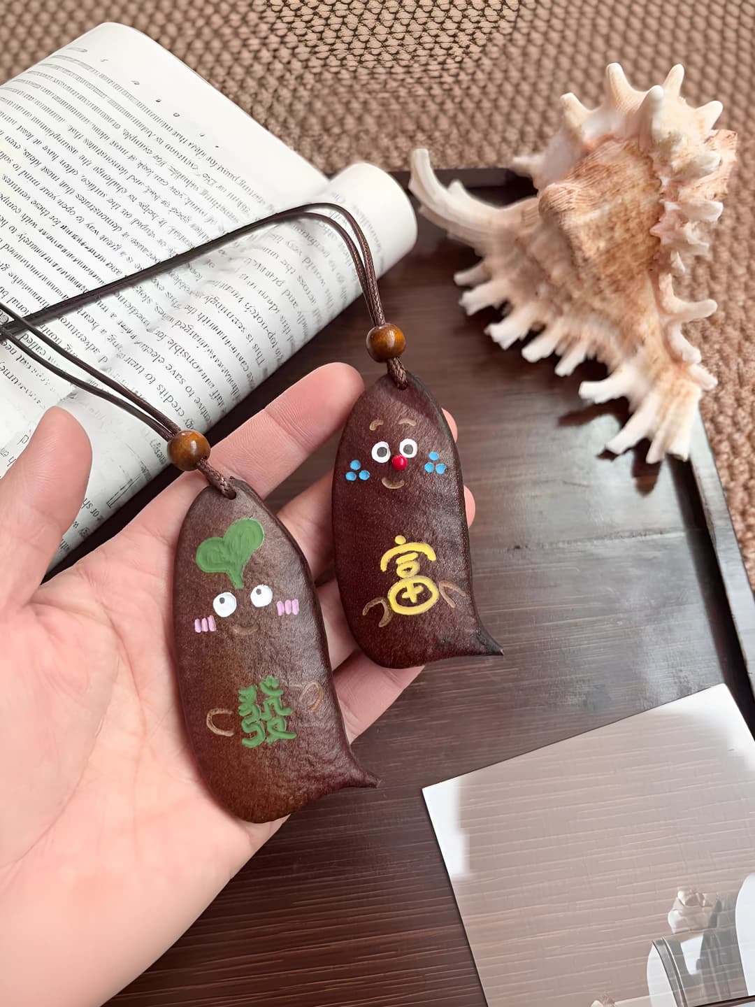 Women's wooden pendant necklace: geometric shape, tree design element, 51-60 cm, fairy style