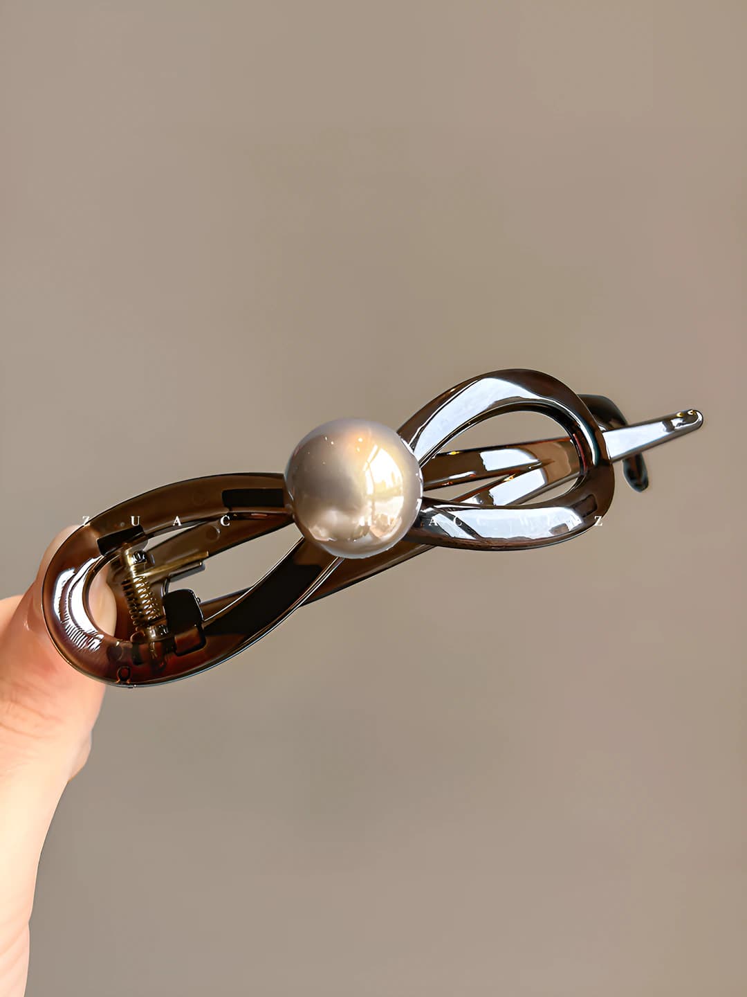 Beaded twist clip, coffee, 9 cm