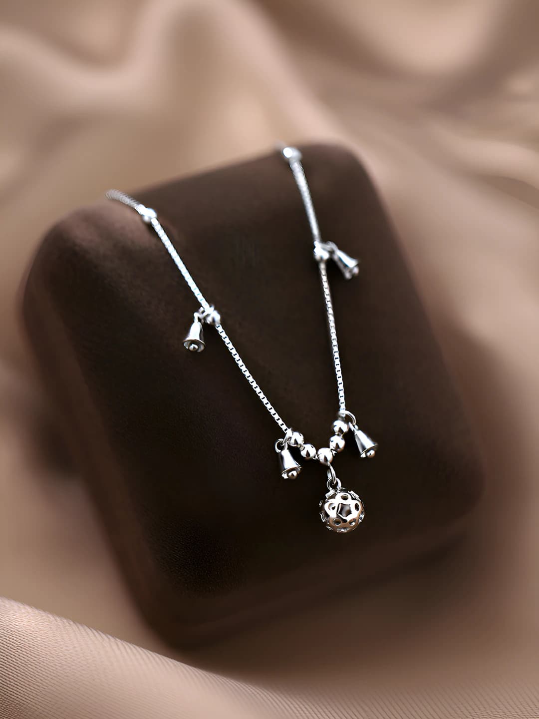 Silver white bell anklet