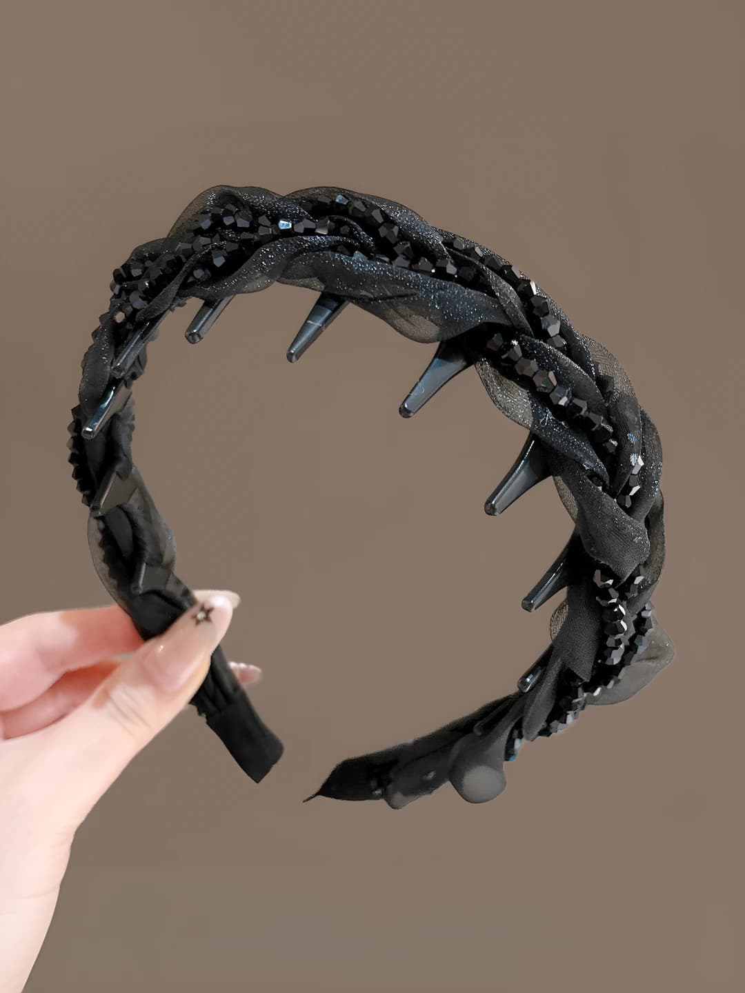 1# Black tulle rhinestone acrylic headband