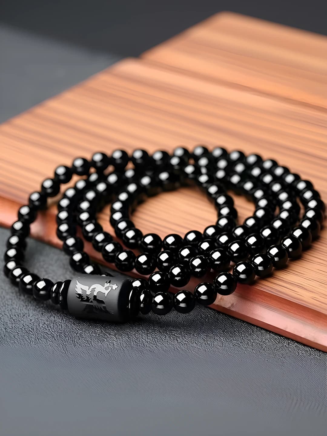 Handmade glass and glass bead bracelet with phoenix and dragon design for men and women