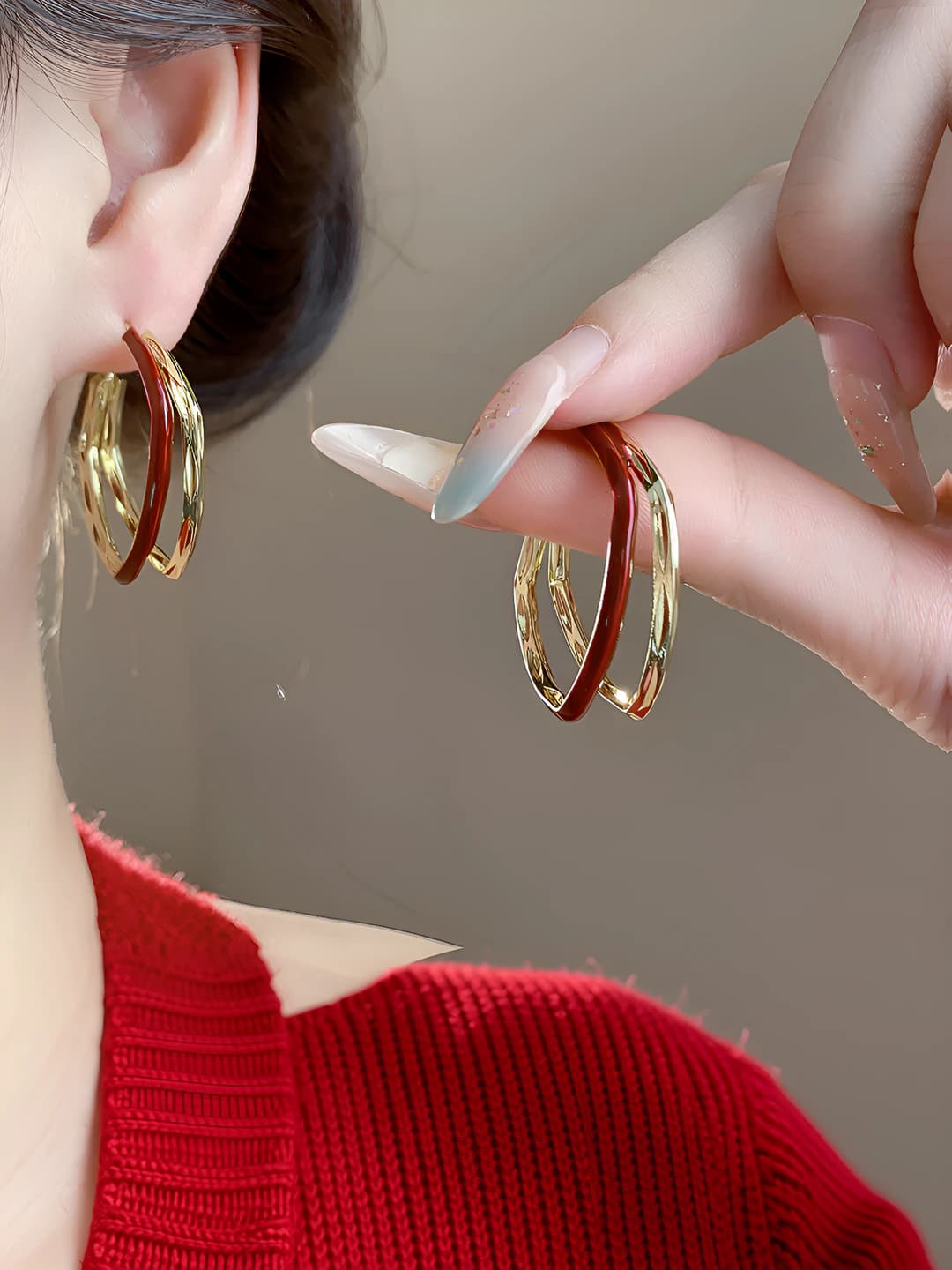 6# Hoop earrings - Gold - Red