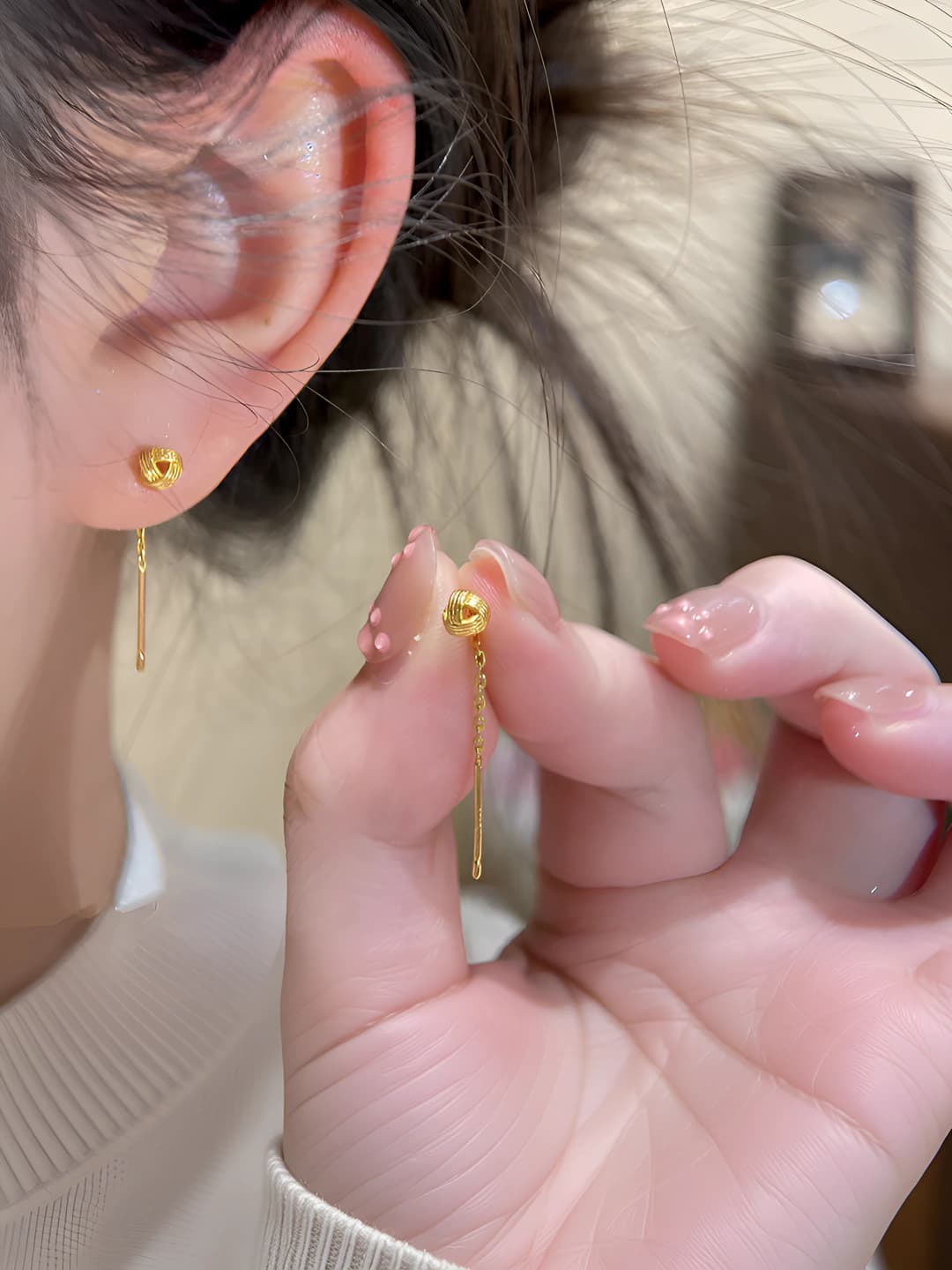 Women's gold geometric dangle earrings with 925 silver posts