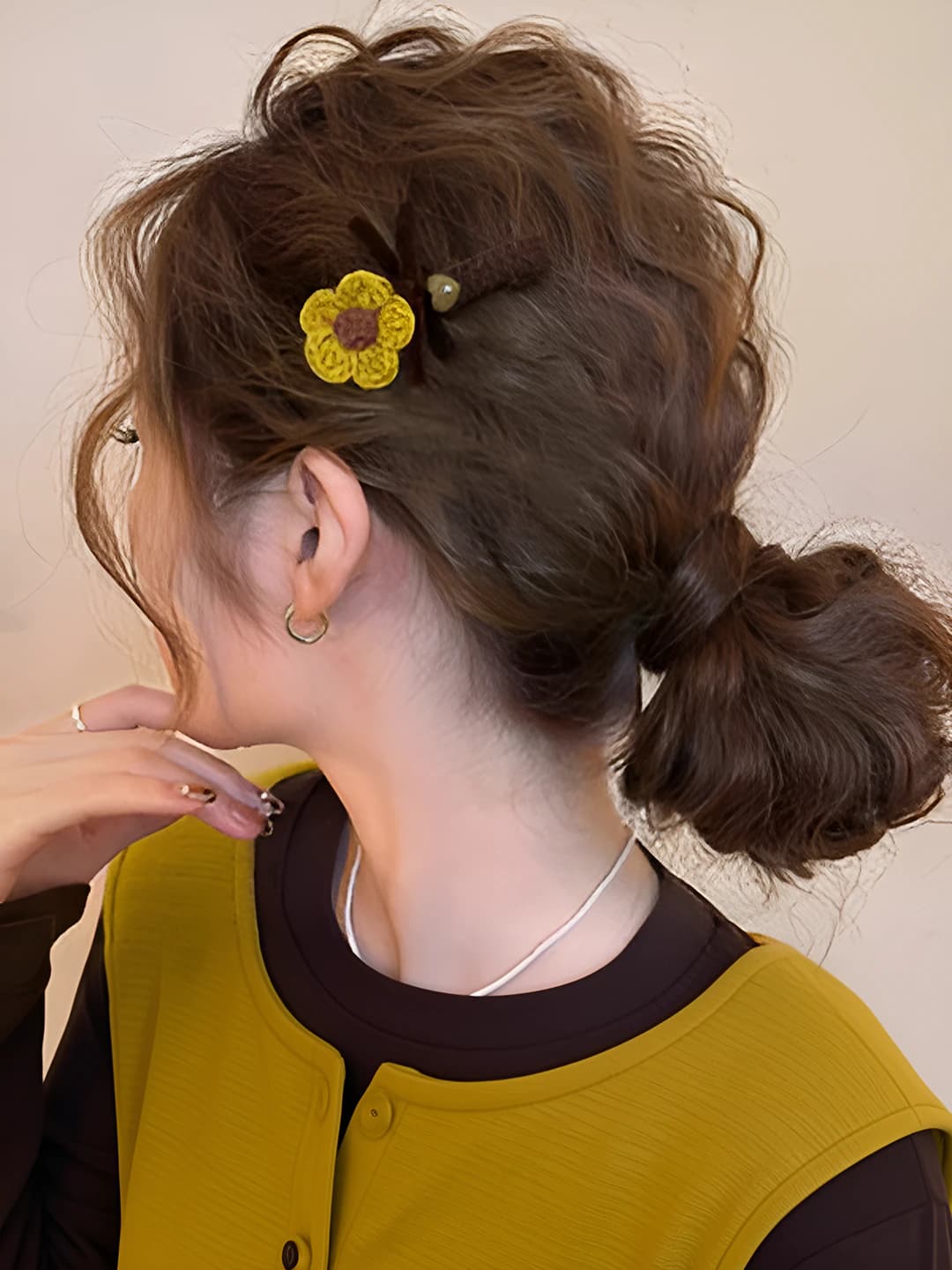1# Yellow flower bow 7.5 cm