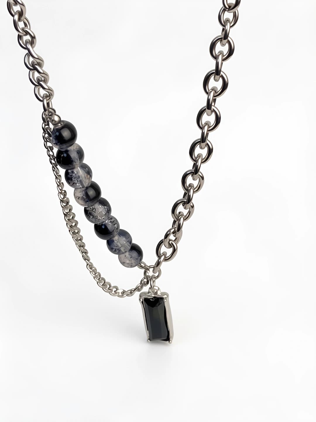 Women's black stone and pearl titanium steel necklace, summer, short chain