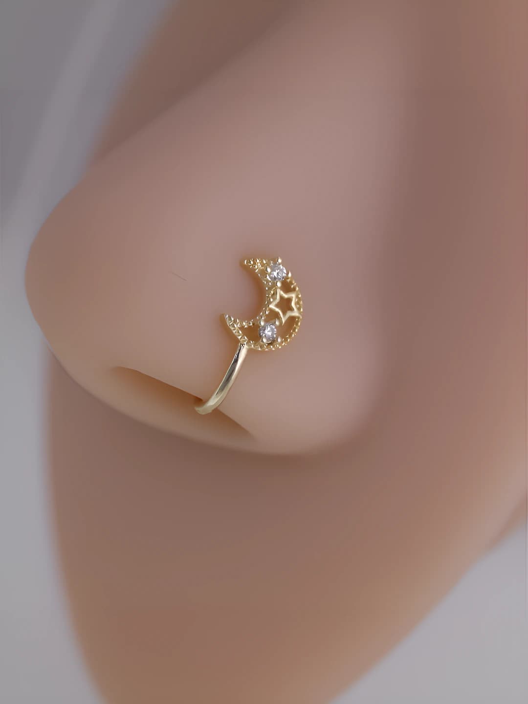 Zircon nose clip, moon, star