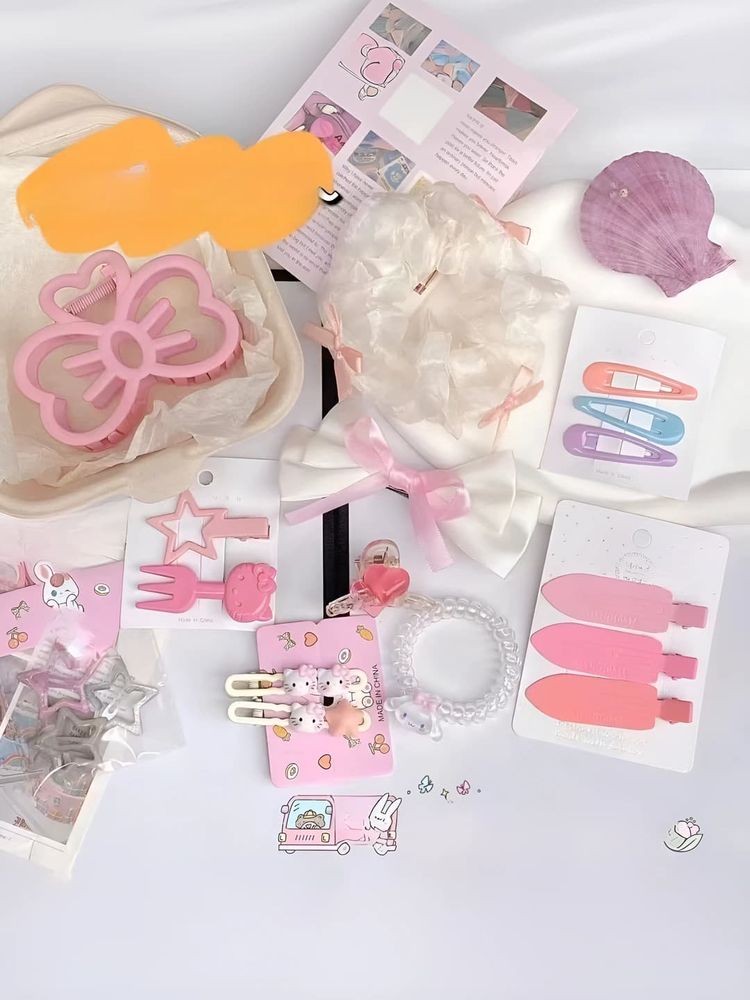 Girls' spring-summer hair accessory set: 18-piece plastic set with star, bow and KT clips